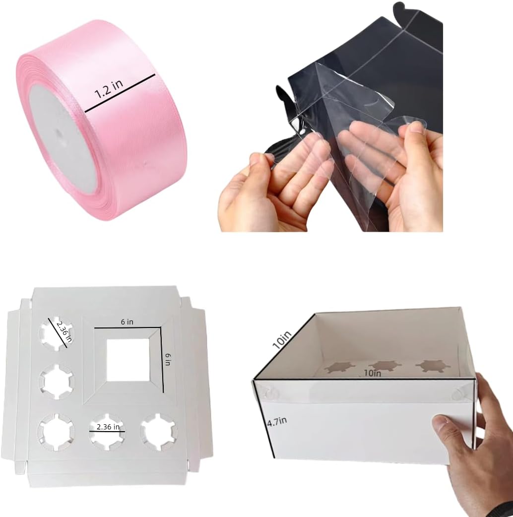 Bento Cake and Cupcake Box 2-in-1 4-inch Cake and 5 Cupcakes Box 5 Sets with One Wide Roll of