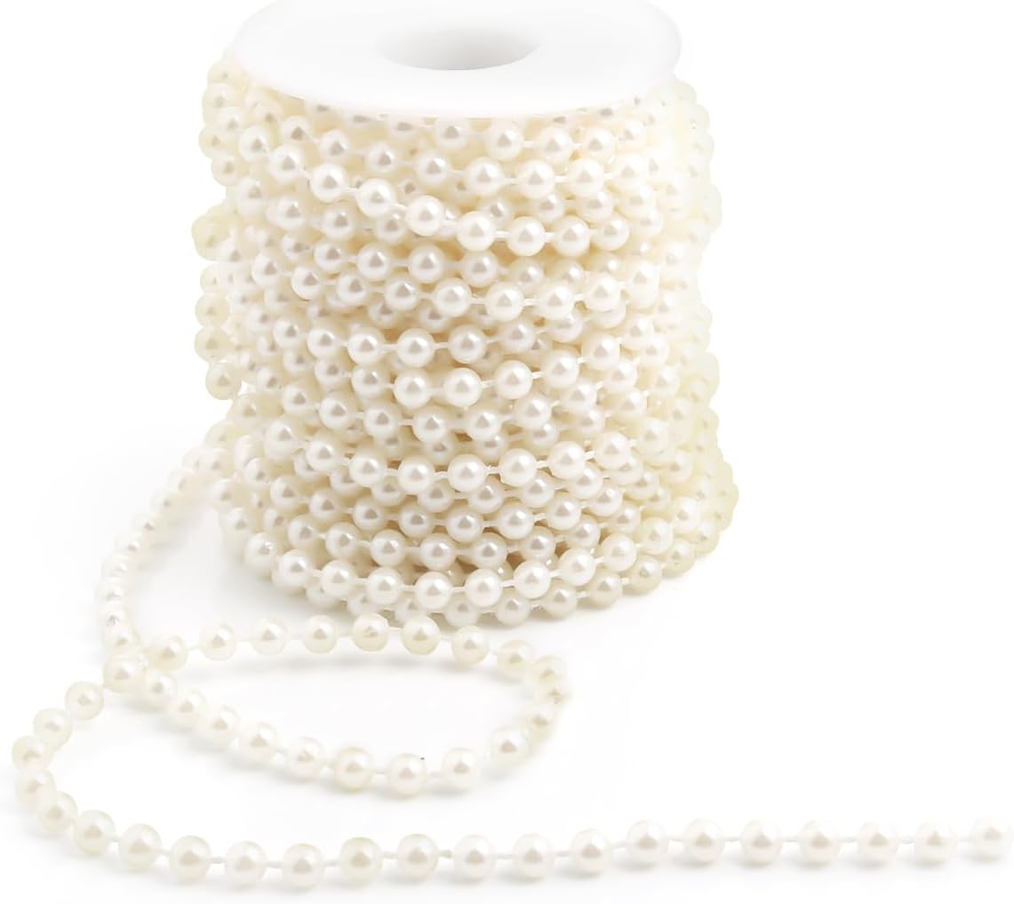 Pearls String Beads 33 Feet Crafts Faux Pearl Roll for Christmas Garland Flowers Wedding Party