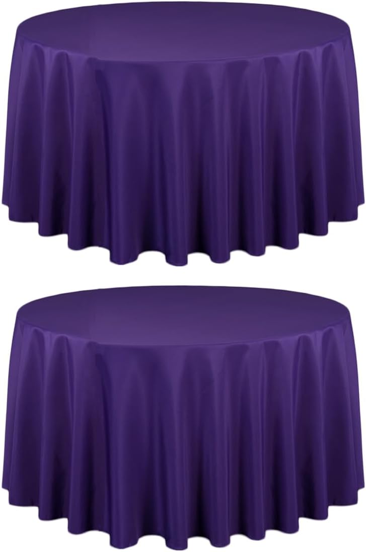 LTC LINENS 2 Pack 108 Inch Round Tablecloth Purple - Great for 48 Inch Round Table Floor Length