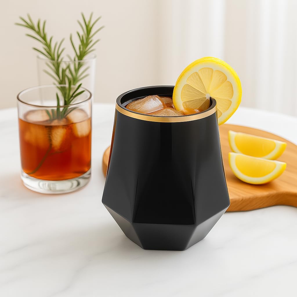 40 count Diamond Unbreakable Stemless Plastic Wine Champagne Whiskey Glasses Elegant Durable