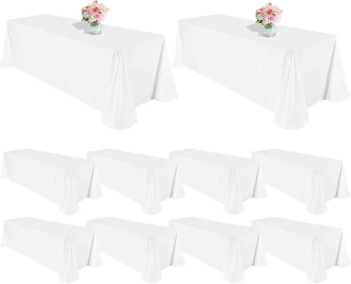 10 Pack Polyester Tablecloths, White 90 x 156 Inch Polyester Table Cloth for 8 Foot Rectangle