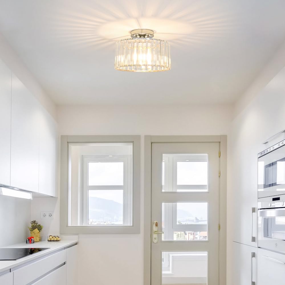 Crystal Ceiling Light Fixture, Chrome Close To Ceiling Light Fixtures, Modern Semi Flush Mount