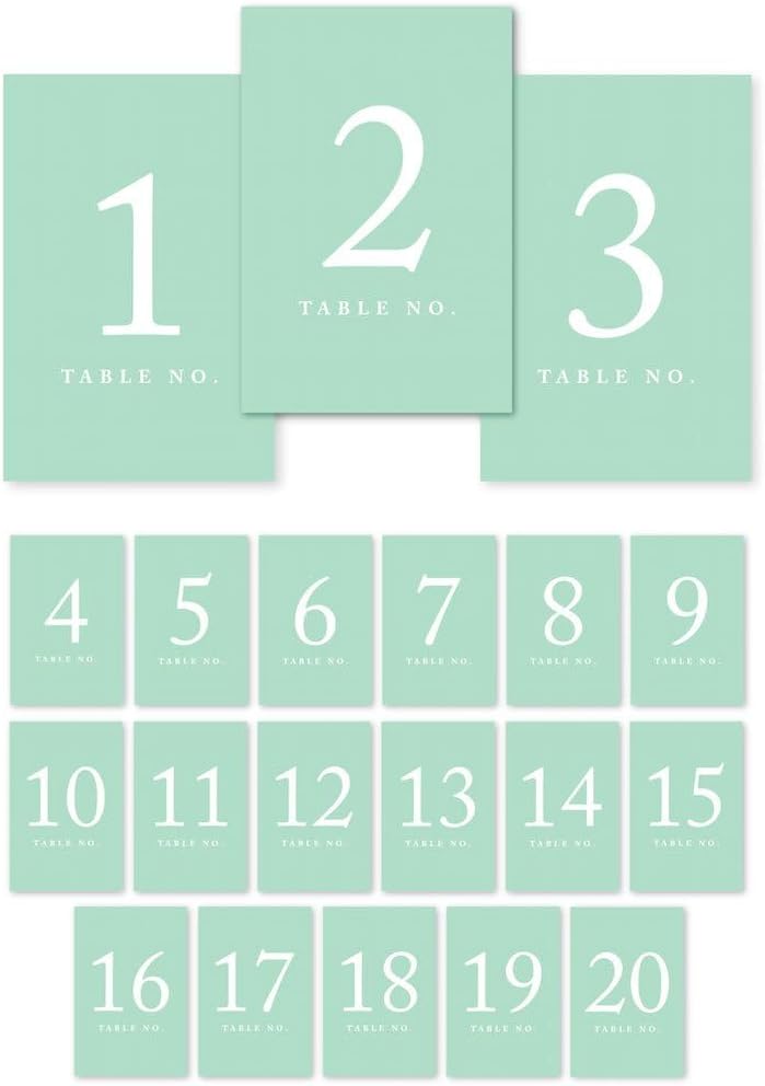 Andaz Press Table Numbers 1-20 on Perforated Paper, Mint Green, 4x6-inch Single Sided Sign, 1-Set