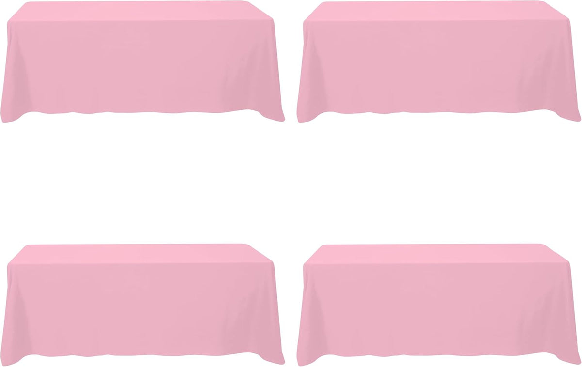 BRILLMAX 4 Pack Pink Tablecloths for 8 Foot Rectangle Tables 90 x 156 Inch - 8ft Rectangular Bulk