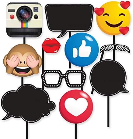 Insta-Themed Social Media Party Photo Booth Selfie Frame with Emoji & Speech Bubble Props. Great as