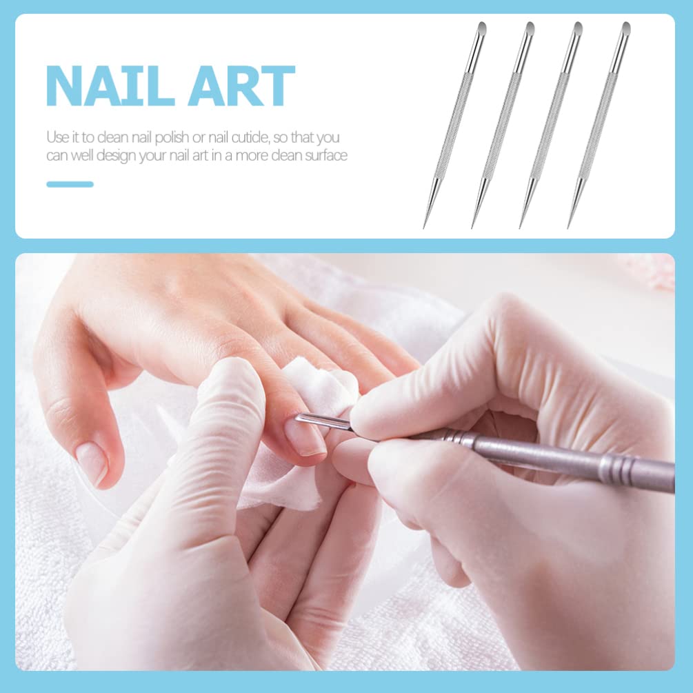 4pcs Stainless Steel Cuticle Pusher Nail Dotting Pen Metal Dead Skin Remover for Professional