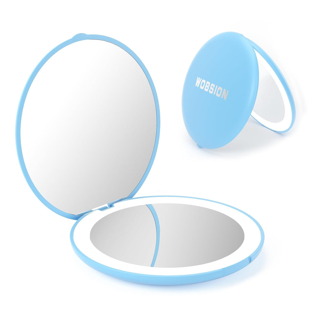 WOBSION Travel Compact Mirror,Portable 1x/10x LED Makeup Mirror with Magnification,Handheld 2-Sided