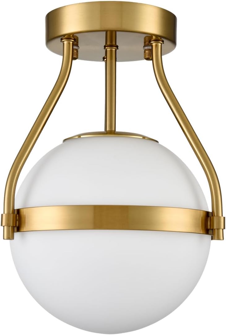 HOLKIRT Modern Semi Flush Mount Light, Mid Century Style 7Inch/18CM Brass Globe Ceiling Light with