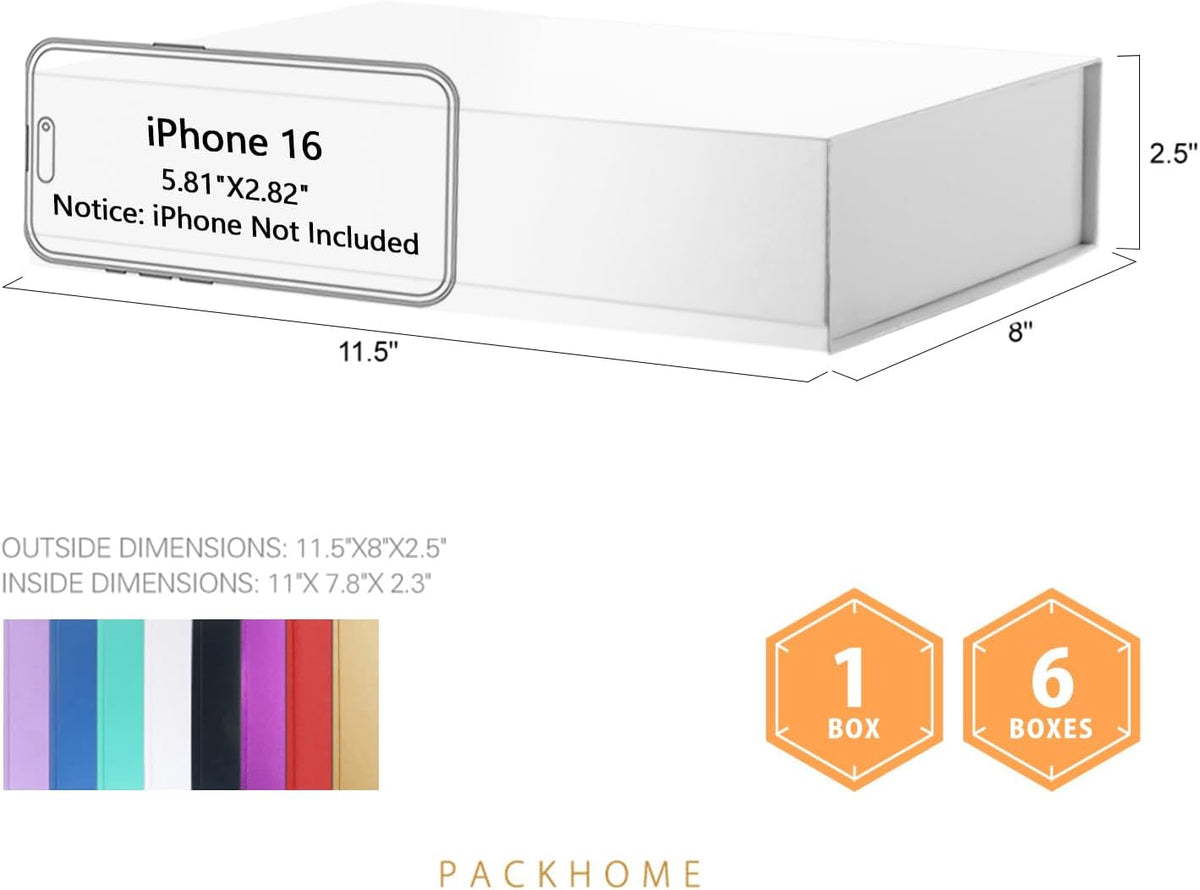 PACKHOME Gift Box 11.5x8x2.5 Inches, Sturdy Shirt Box with Magnetic Lid for Multiple Occasions