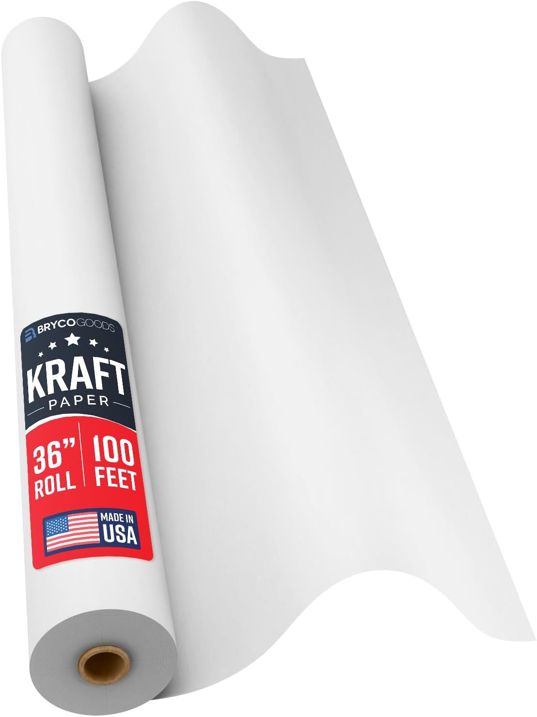 Bryco Goods White Kraft Paper Roll - 36” x 100’ (1200”) - Made in USA - Banner Paper for Painting