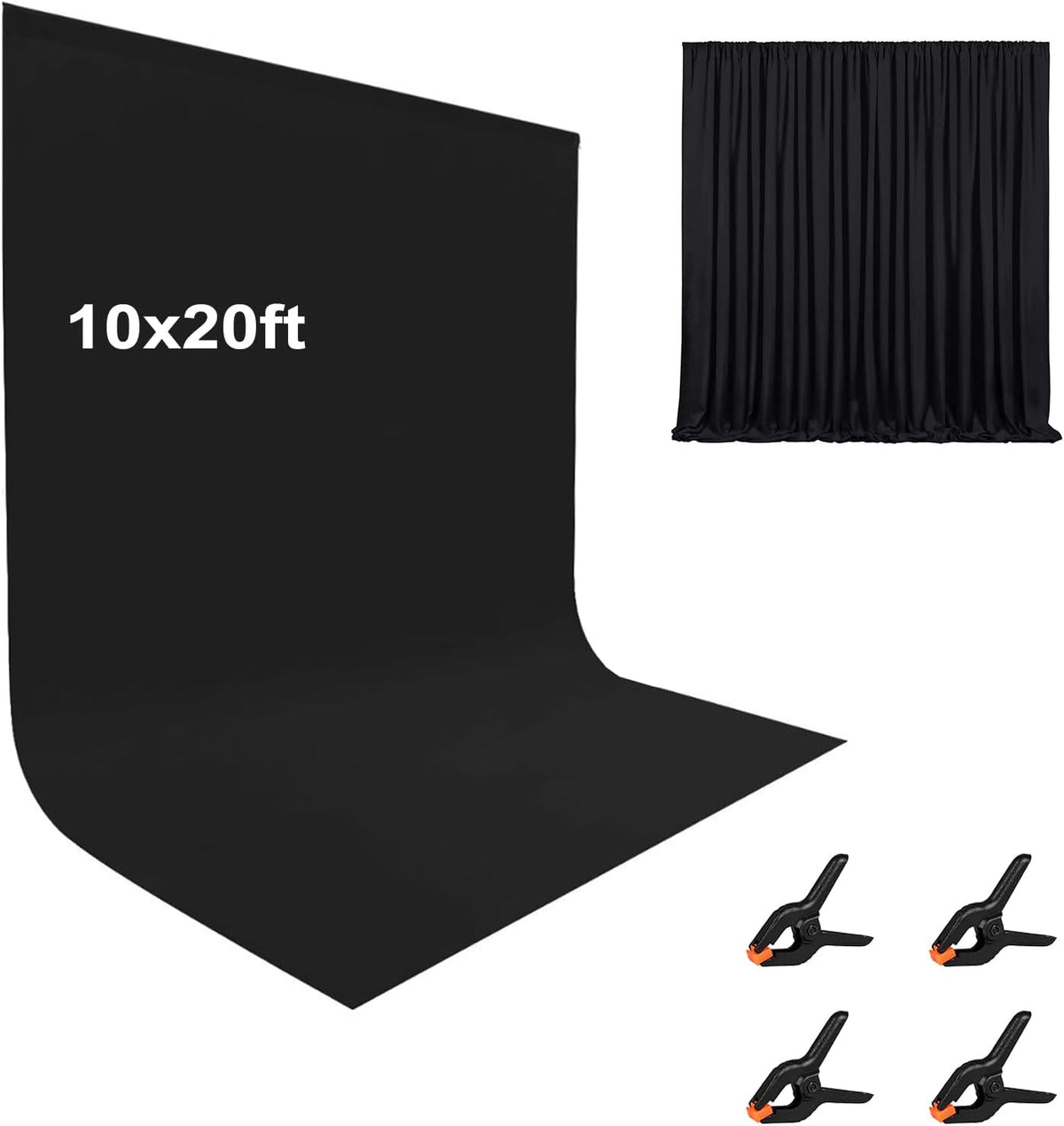10X20ft Black Photo Backdrops for Photography, LCUIRC Two Rod Pocket Backdrops Curtain for Parties