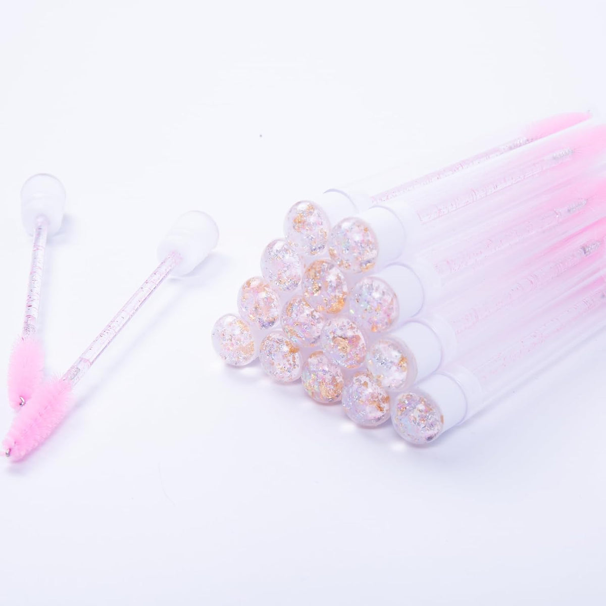 i-Laesh 20Pcs Diamond Foil Gold Pink Disposable Mascara Wands with Tube - Spoolies for Eyelash