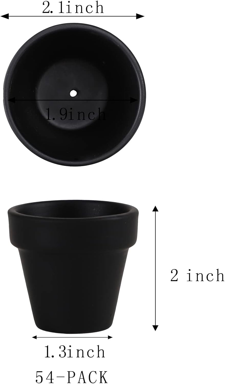 54 Pcs Small Mini Black Clay Pots 2.1'' Terracotta Pot Clay Ceramic Pottery Planter Cactus Flower