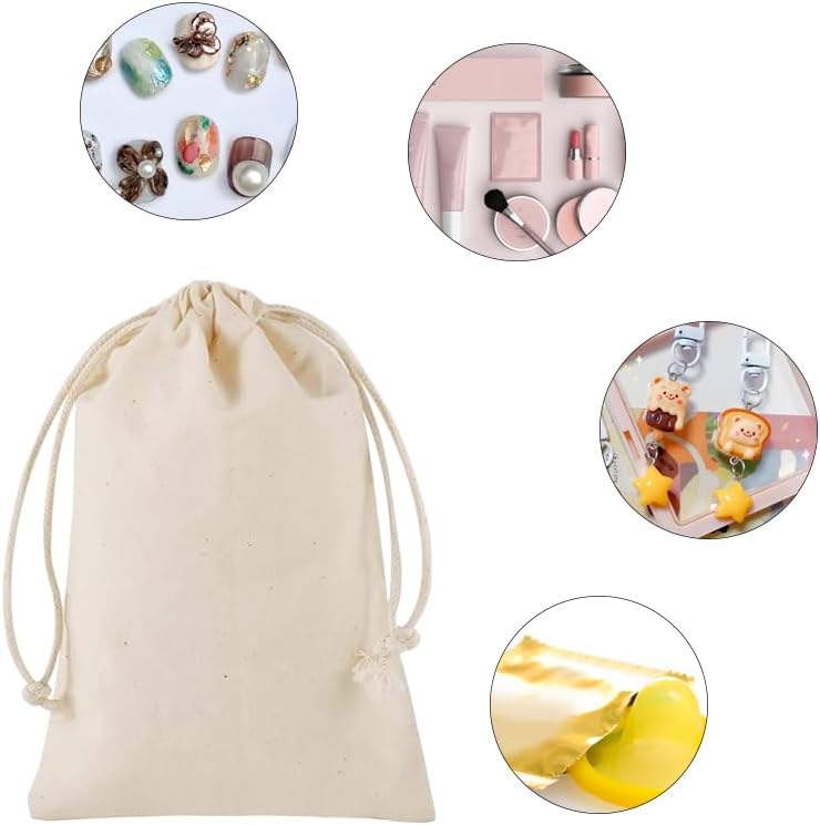 gobyhumm 50 Pieces Pure Cotton Drawstring Bags Muslin Bags Sachet Bag for Home Supplies （2.8 * 3.5"）