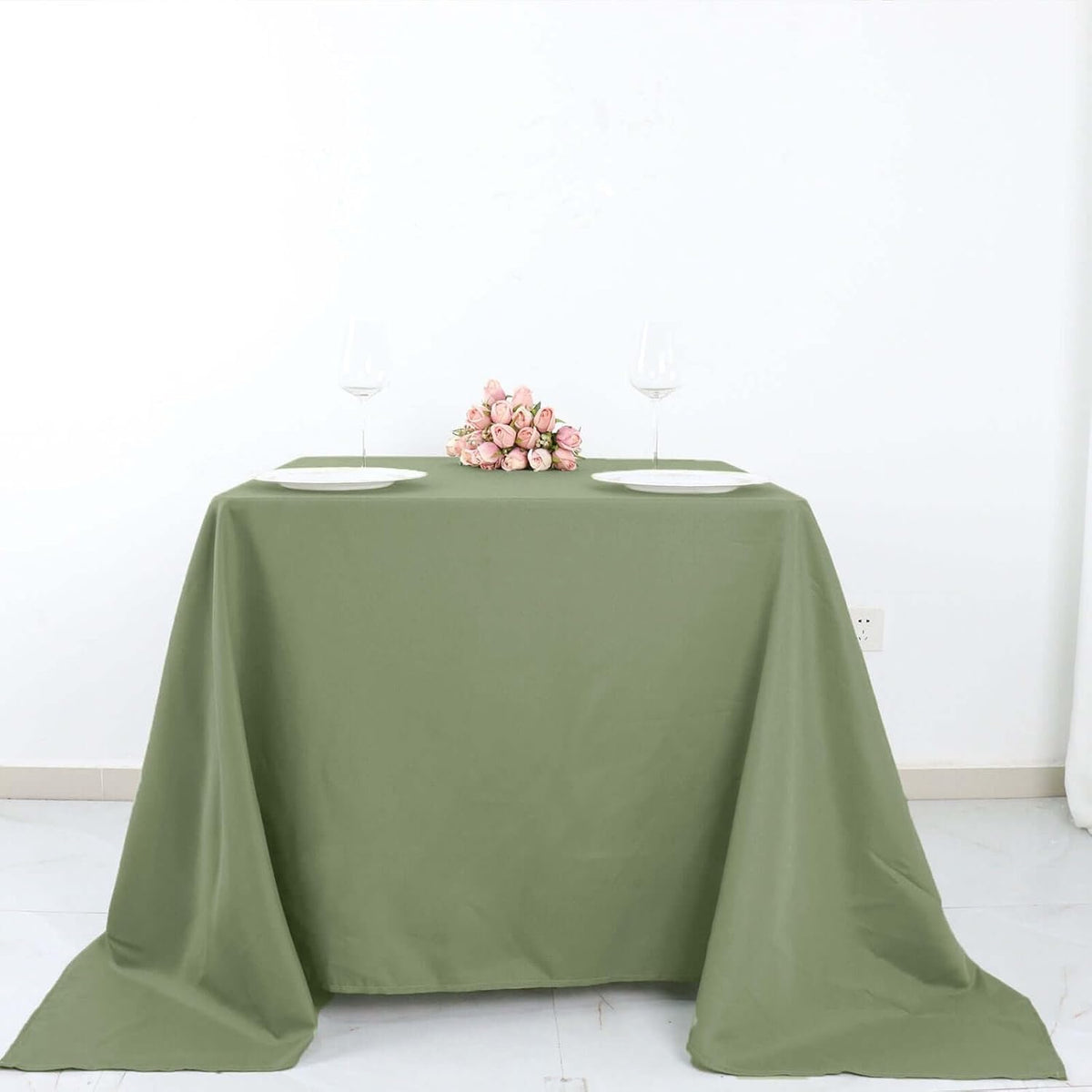 Efavormart 90" Eucalyptus Dusty Sage Wholesale Linens Polyester Square Linen Tablecloth for Kitchen