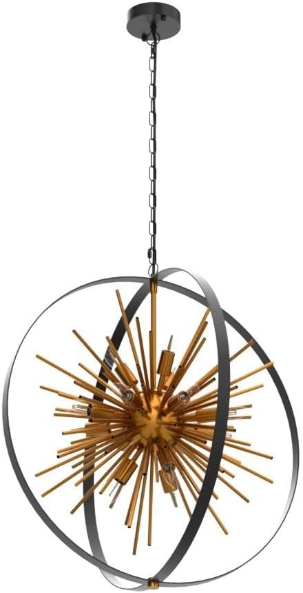 23.2'' Black Gold 12-Light Globe Sputnik Chandelier Modern Industrial Adjustable Hanging Ceiling