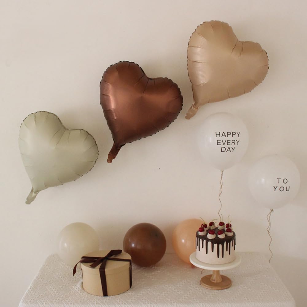 12 Pcs Heart Balloons, 18 inch Cream Brown Heart Shaped Balloons, Big Heart Helium Balloon, Neutral
