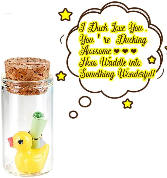 Tiny Duck Message in a Bottle with Wishing Paper – Romantic Gift for Husband, Wife, Boyfriend