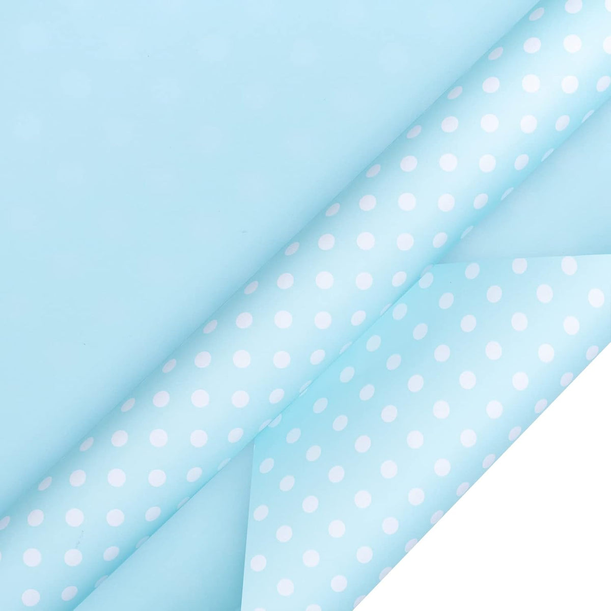 WRAPAHOLIC Reversible Wrapping Paper - Mini Roll - 17 Inch X 33 Feet - Baby Blue and Polka Dot