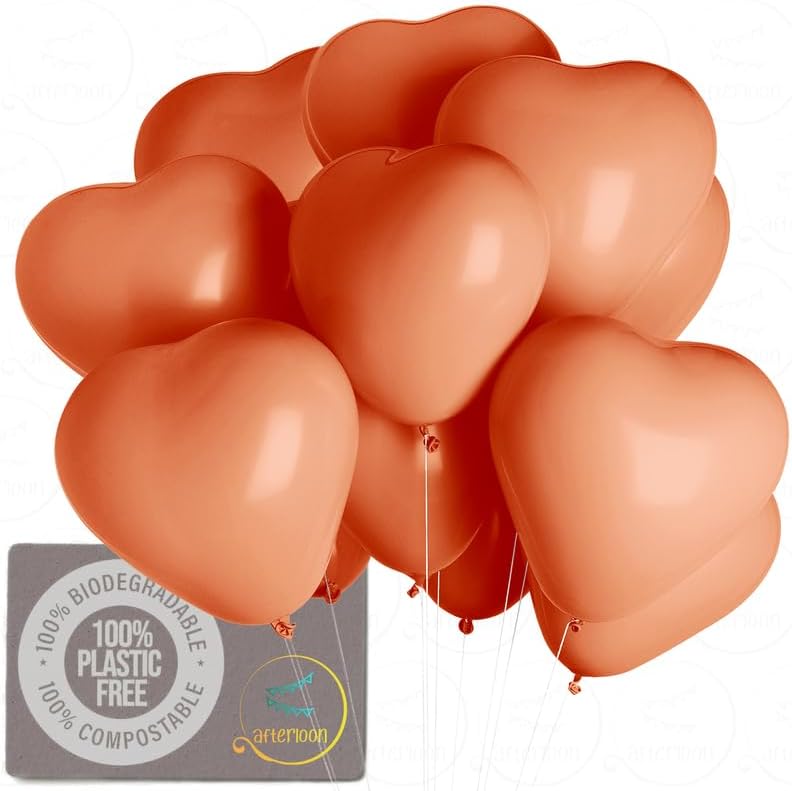 AFTERLOON® Biodegradable Balloons 24 pcs Living Coral 10 Inch Heart Shaped, Thickened Extra Strong
