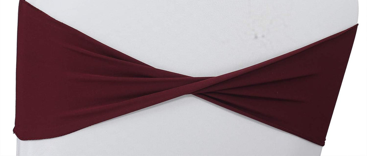 VDS Pack of 100 PCS | Burgundy | Spandex Chair Sashes Bows Without Buckle | Stretch Elastic Banquet