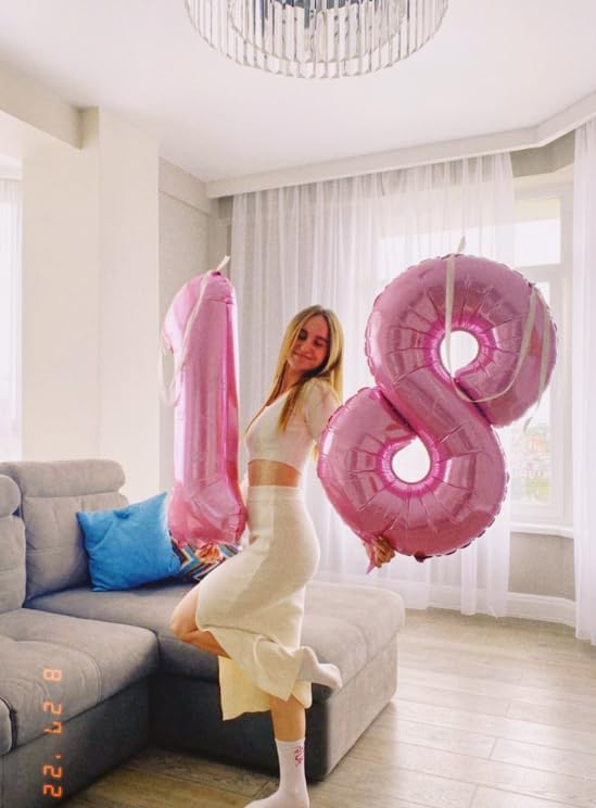 Pink Foil 8 Number Balloon 40 Inch, Helium Mylar Eight Number 8 18 28 38 48 58 80 88 Birthday