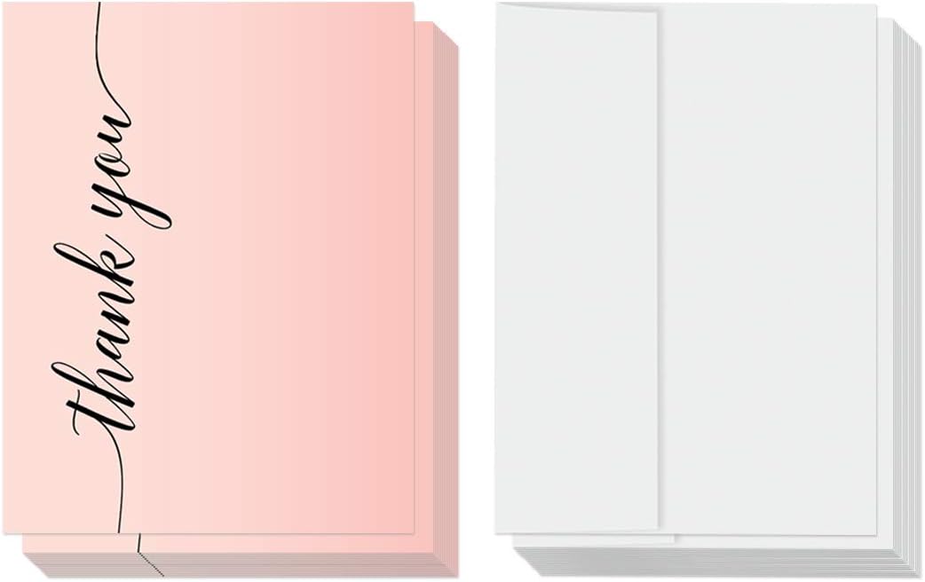 Andaz Press Blush Pink Rose Elegant Party Collection, Blank Thank You Note Cards with Envelopes
