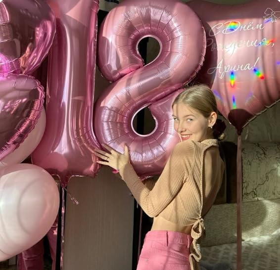 Pearlescent Pink Foil Number 8 Balloon 40 Inch, Helium Mylar Eight Number 8 18 28 38 48 58 80 88