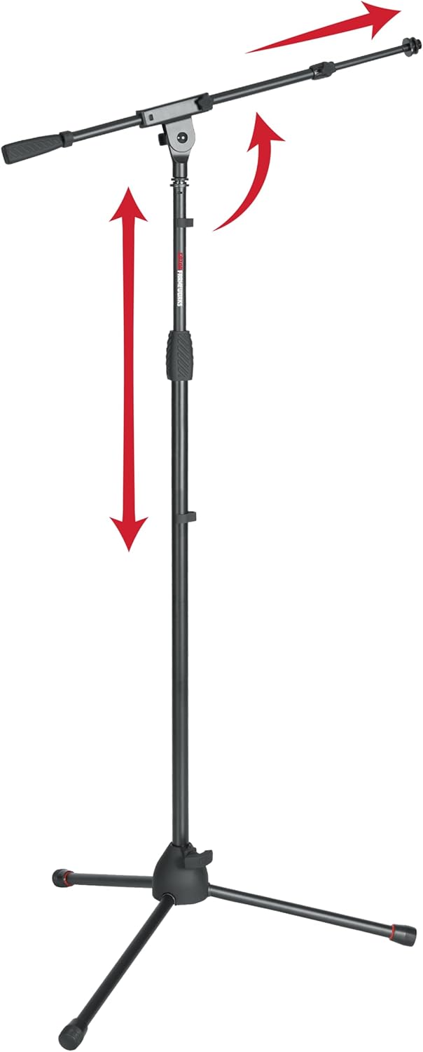 Gator Frameworks Tripod Mic Stand with Boom Arm & Soft Grip Twist Clutch Height Adjustment