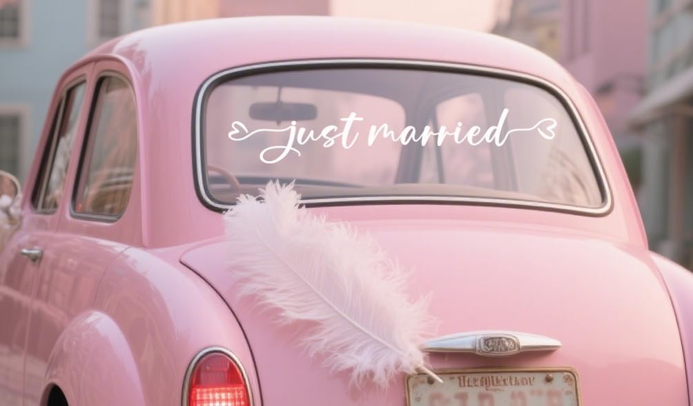 Just Married Car Decal – Wedding Bumper Sticker for Newlyweds, Unique Wedding Car Decoration (28 x