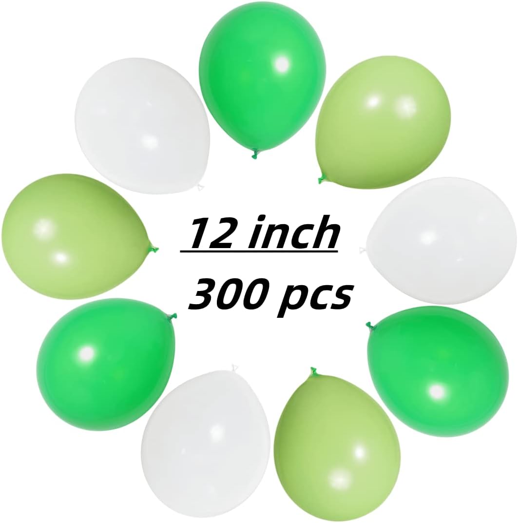 300 Pack Green and White Balloons 100 of each of the 3 colors 12 inch Green White Light Green Latex