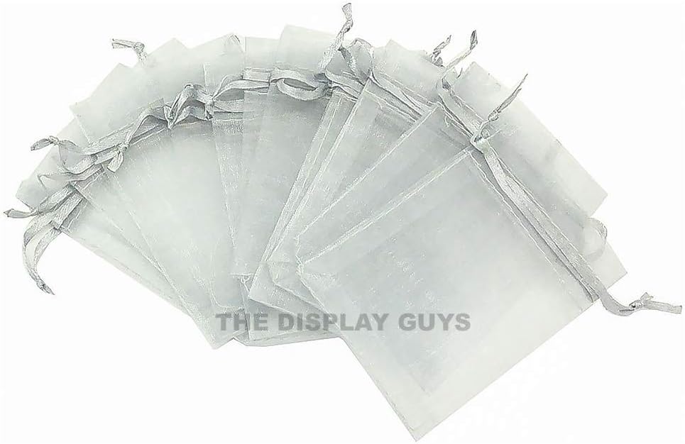 TheDisplayGuys 100-Pack 3x4 Silver Sheer Organza Gift Bags with Drawstring, Jewelry Candy Treat