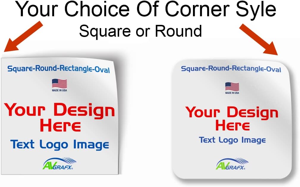 avgrafx 120 Custom 2x2 Square Corner Logo Stickers Labels, Waterproof, Dishwasher Safe - Small