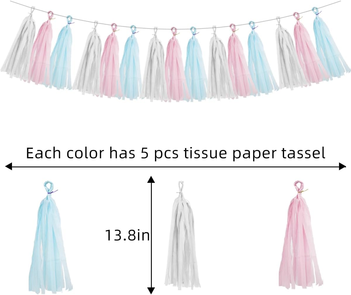 Gender Reveal Decorations Blue Pink - 15pcs Tissue Paper Tassel Garland Baby Gender Reveal Party