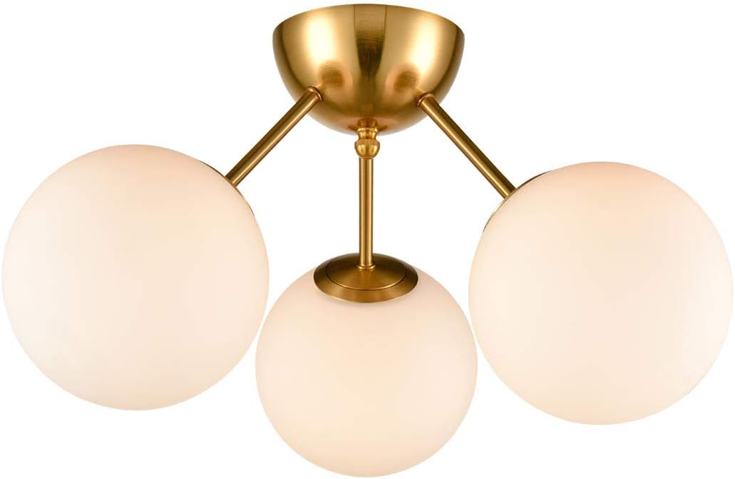 HOLKIRT Classic Mid Century Modern Globe Semi Flush Mount Ceiling Light Sputnik Chandeliers,White