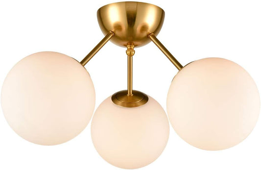 HOLKIRT Classic Mid Century Modern Globe Semi Flush Mount Ceiling Light Sputnik Chandeliers,White