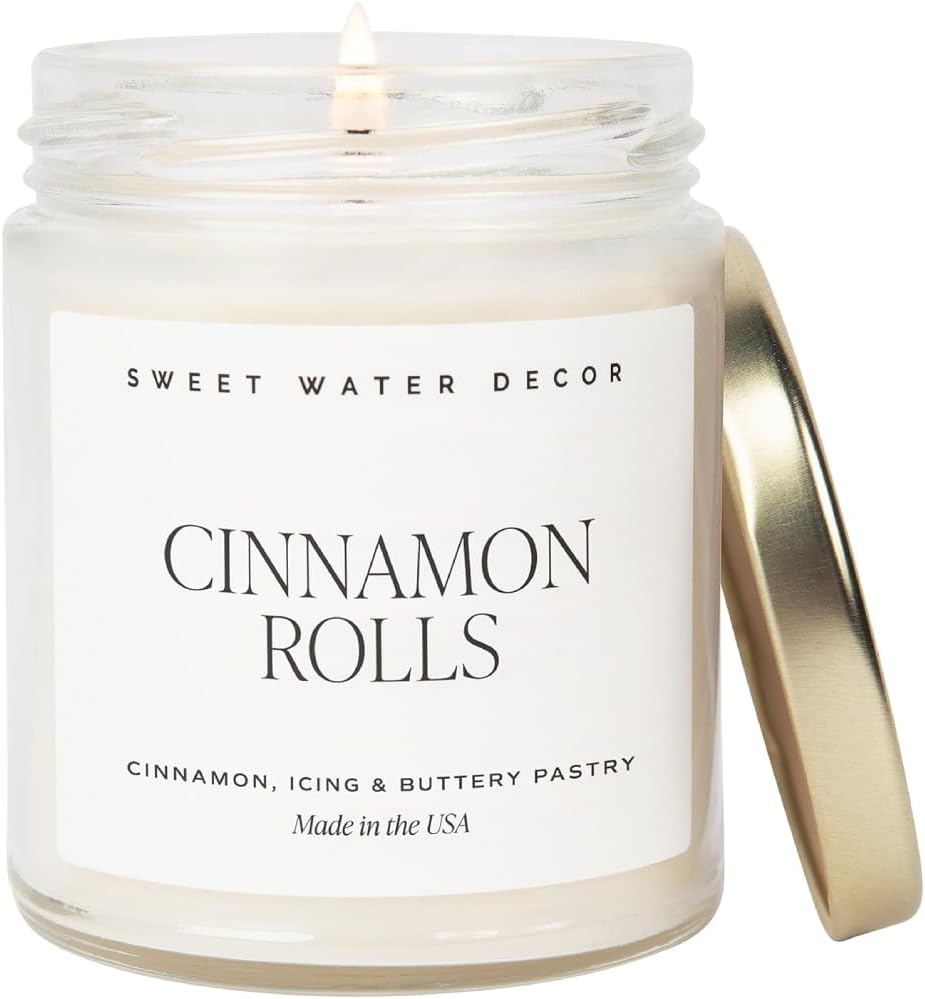 Sweet Water Decor Cinnamon Roll Candle - Fall Scented with Cinnamon, Icing and Buttery Pastry for
