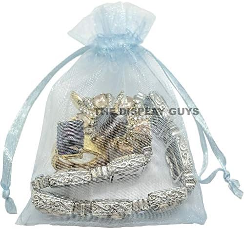 TheDisplayGuys 48-Pack 4x6 Blue Sheer Organza Gift Bags with Drawstring, Jewelry Candy Treat