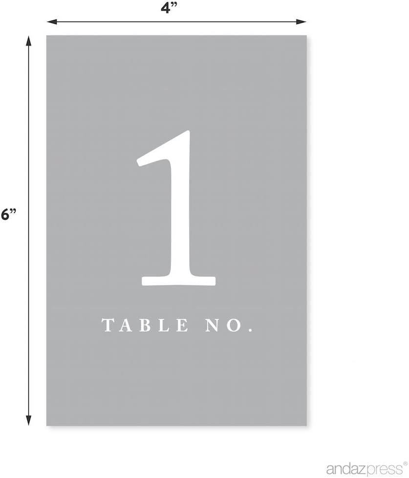 Andaz Press Gray Table Numbers 1-20, 4x6-Inches Table Number Cards For Reception, Restaurant