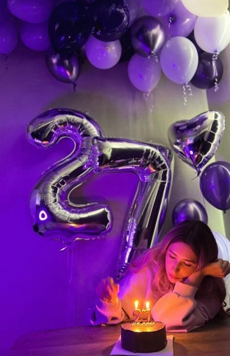 Silver Number 27 Birthday Balloon 40 Inch, Digital Balloons for 27 Party Celebration Decorations