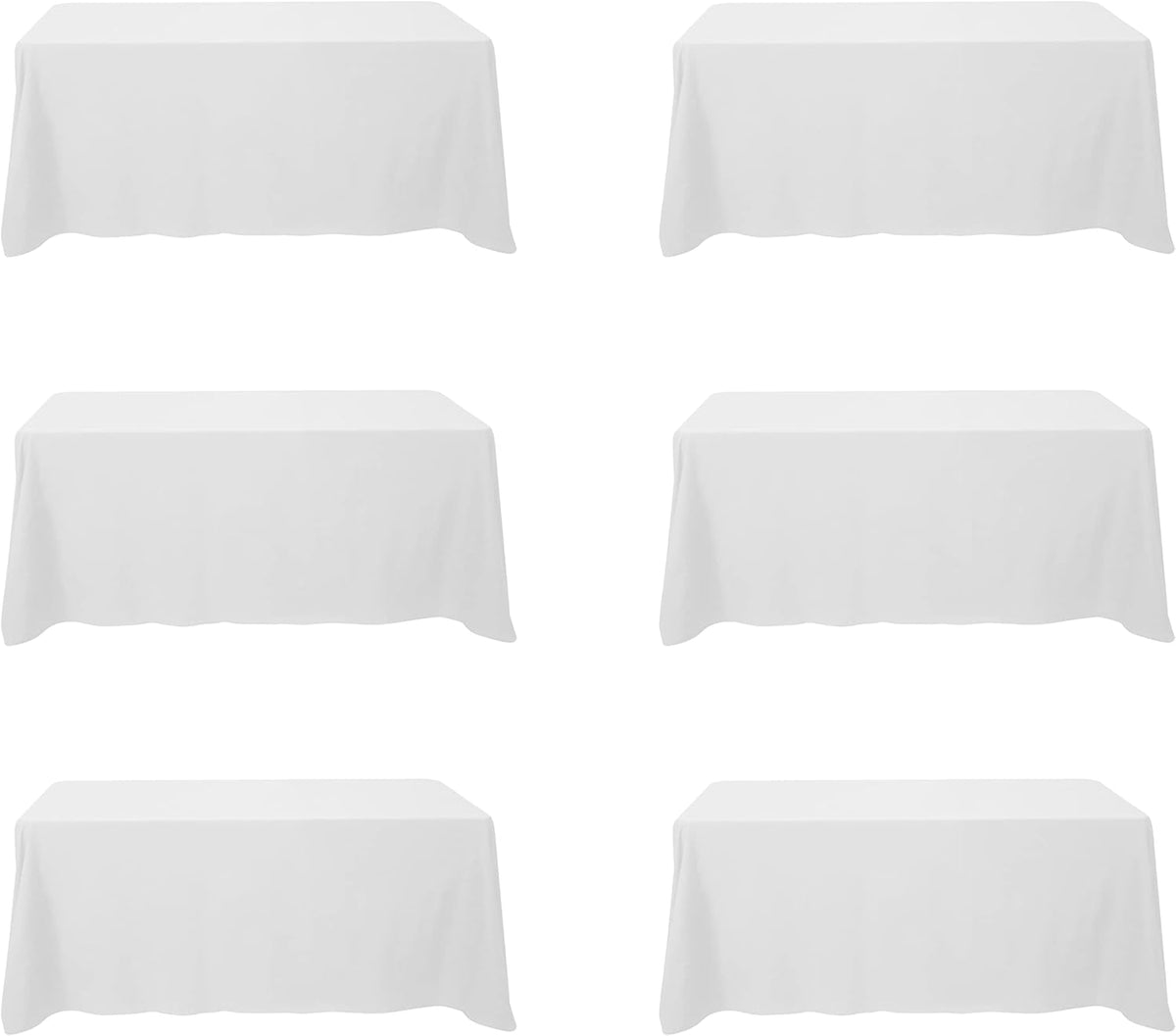 BRILLMAX 6 Pack White Tablecloths for 6 Foot Rectangle Tables 90 x 132 Inch - 6ft Rectangular Bulk