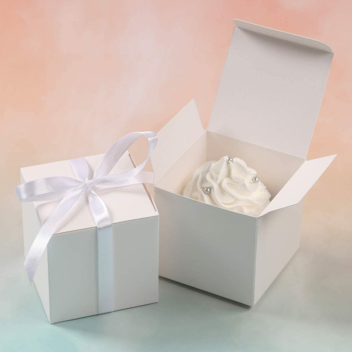 COTOPHER 25pcs Wedding Favor Boxes, Paper Gift Boxes 3x3x3 Inches Small Gift Boxes with Ribbons for