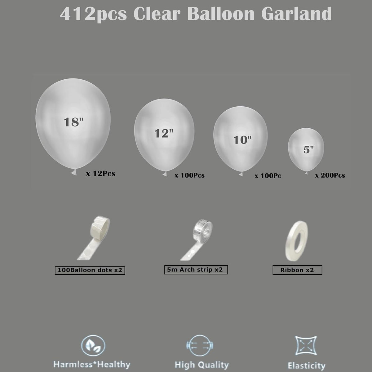 412pcs Clear Balloon Garland Arch Kit 18 12 10 5 Inch Different Sizes Matte Latex Crystal
