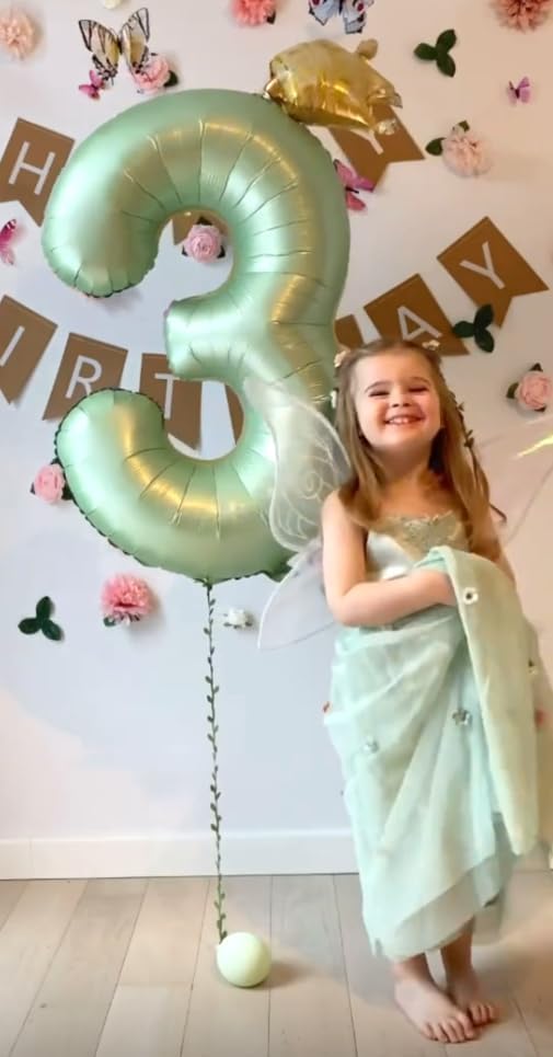 Large 40 Inch Sage Green 3 Number Balloon, 3 13 23 30 33 36 38 Oliver Green Birthday Party