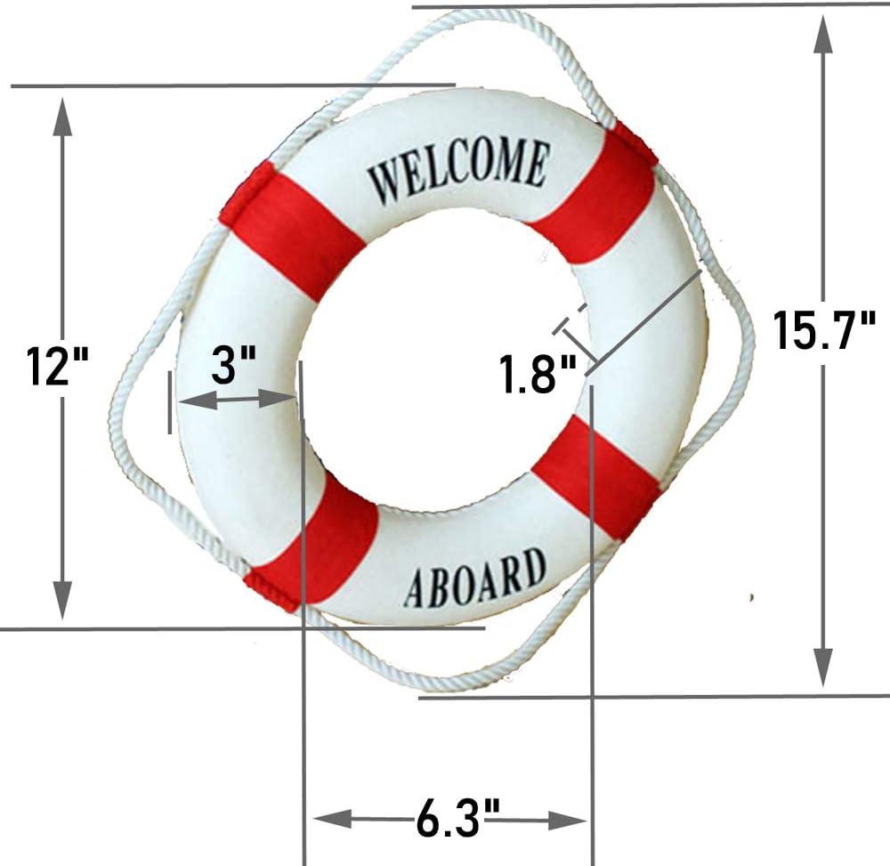 MorroMorn Lifebuoy Wall Hanging Decor - Welcome Aboard Mediterranean Style Home Decoration (Red