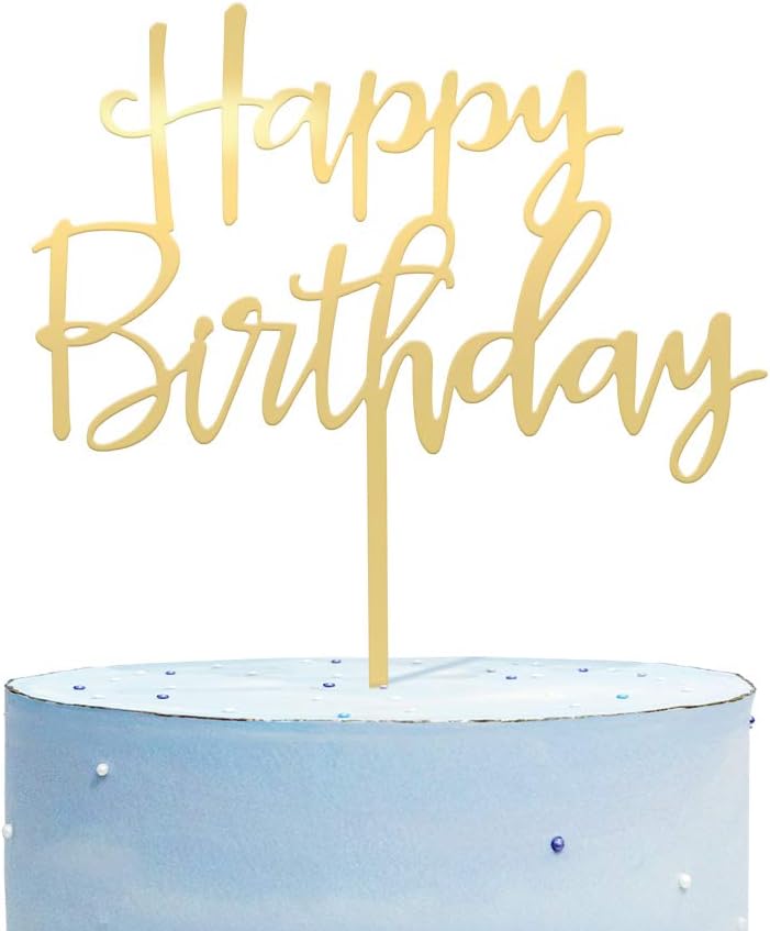 Happy Birthday Cake Topper, Mirrored Gold Acrylic Versatile Cake Topper for Birthday Party