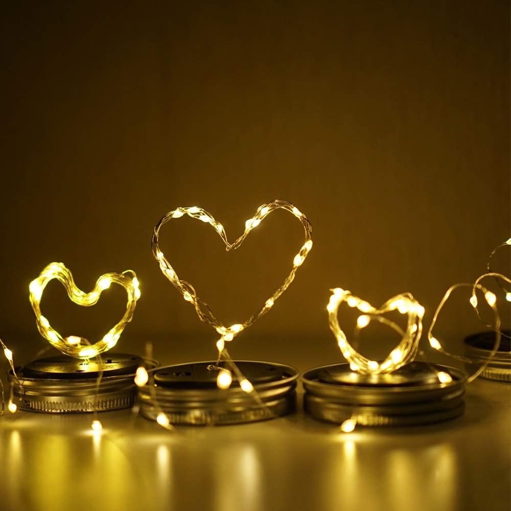 Solar Mason Jar Lights, 6 Pack 10 LED Jar Lid String Lights with 6 Hangers(No Jars), Waterproof