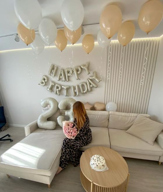 Cream White Foil Number 8 Number Balloon 40 Inch, Helium Mylar Eight Number 8 18 28 38 48 58 80 88