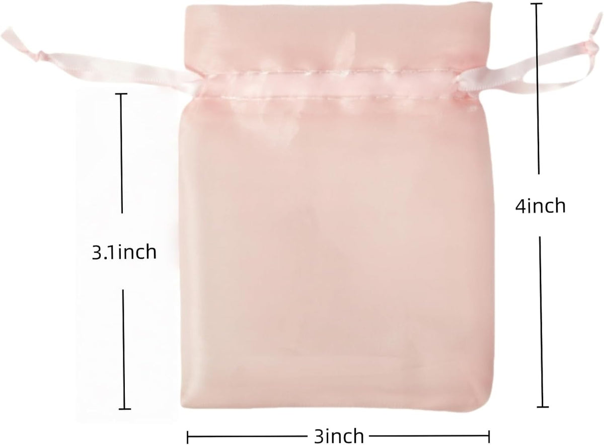 QIANF 20 Pcs Pink Small Organza Bags 3X4 inch for Wedding Favors with Drawstring, Mini Mesh Gift
