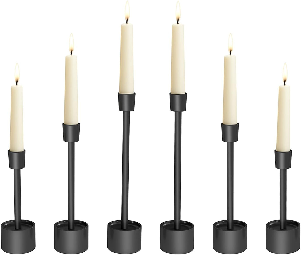 YUMORE Stainless Steel Black Candle Holders Candlestick 6 Packs Tall Taper Pillar Stable Base Stand